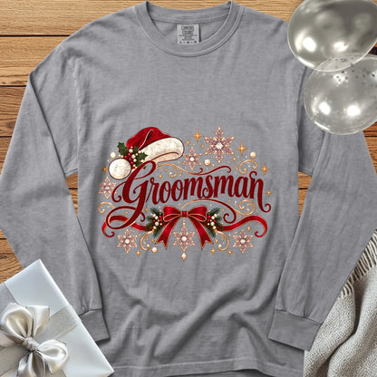 Groomsman - Premium Christmas Long Sleeve Wedding T-Shirt - Grey