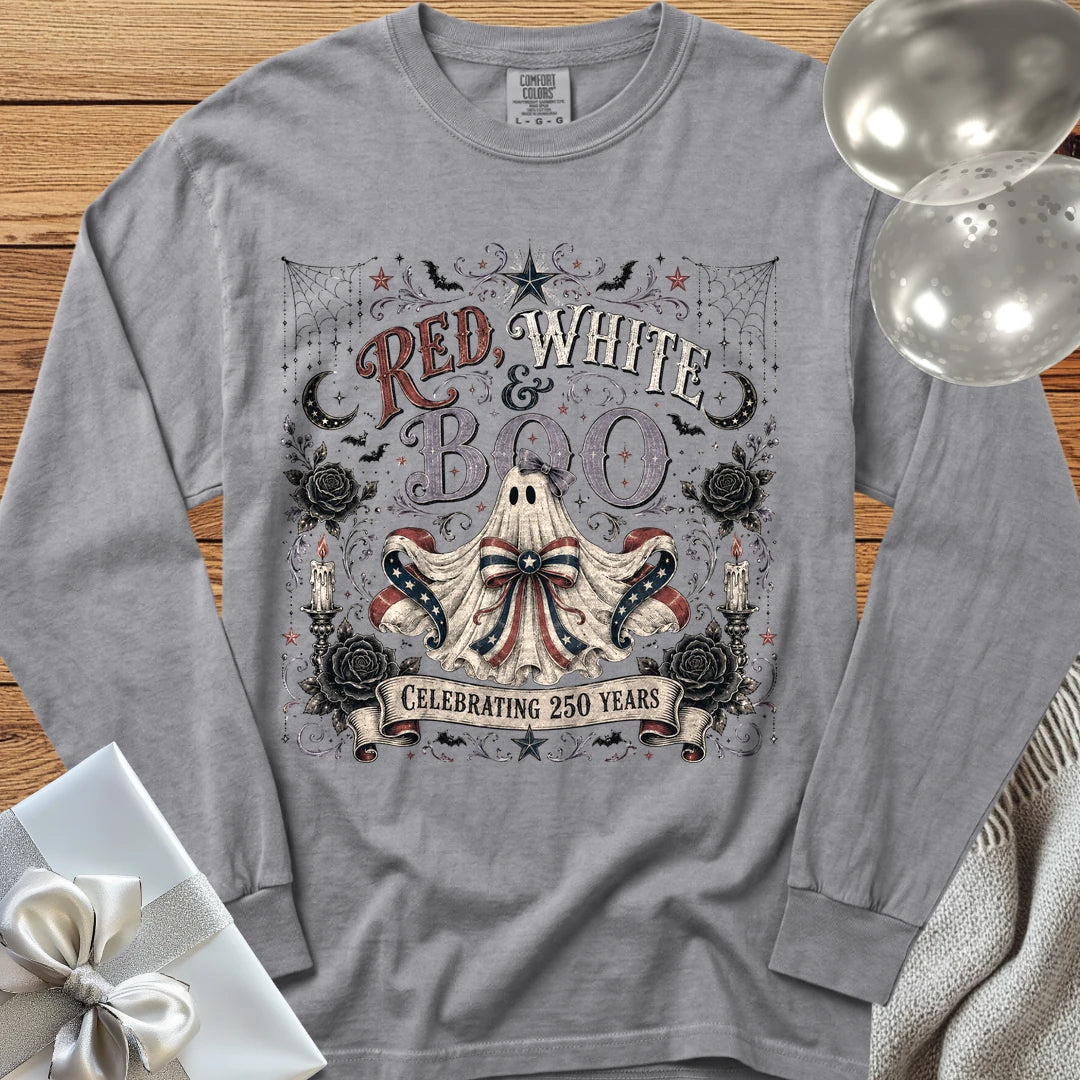 Red, White & Boo - Premium America 250 Halloween Long Sleeve T-Shirt - Grey