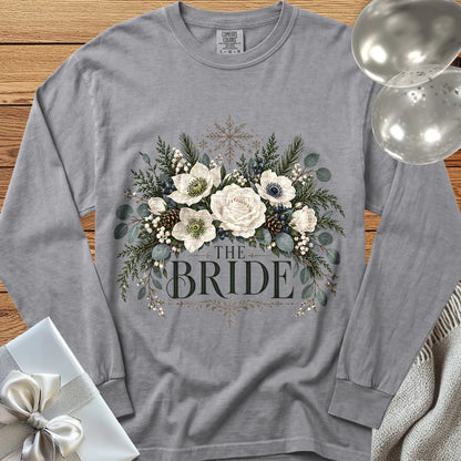 Bride - Premium Winter Bouquet Wedding Long Sleeve T-Shirt - Grey