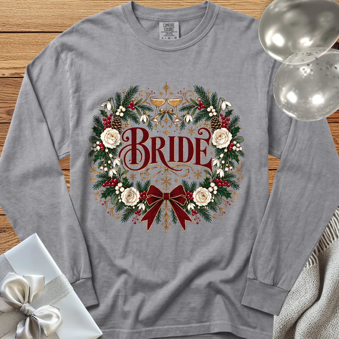 Bride - Premium Winter Crest Wedding Long Sleeve T-Shirt - Grey