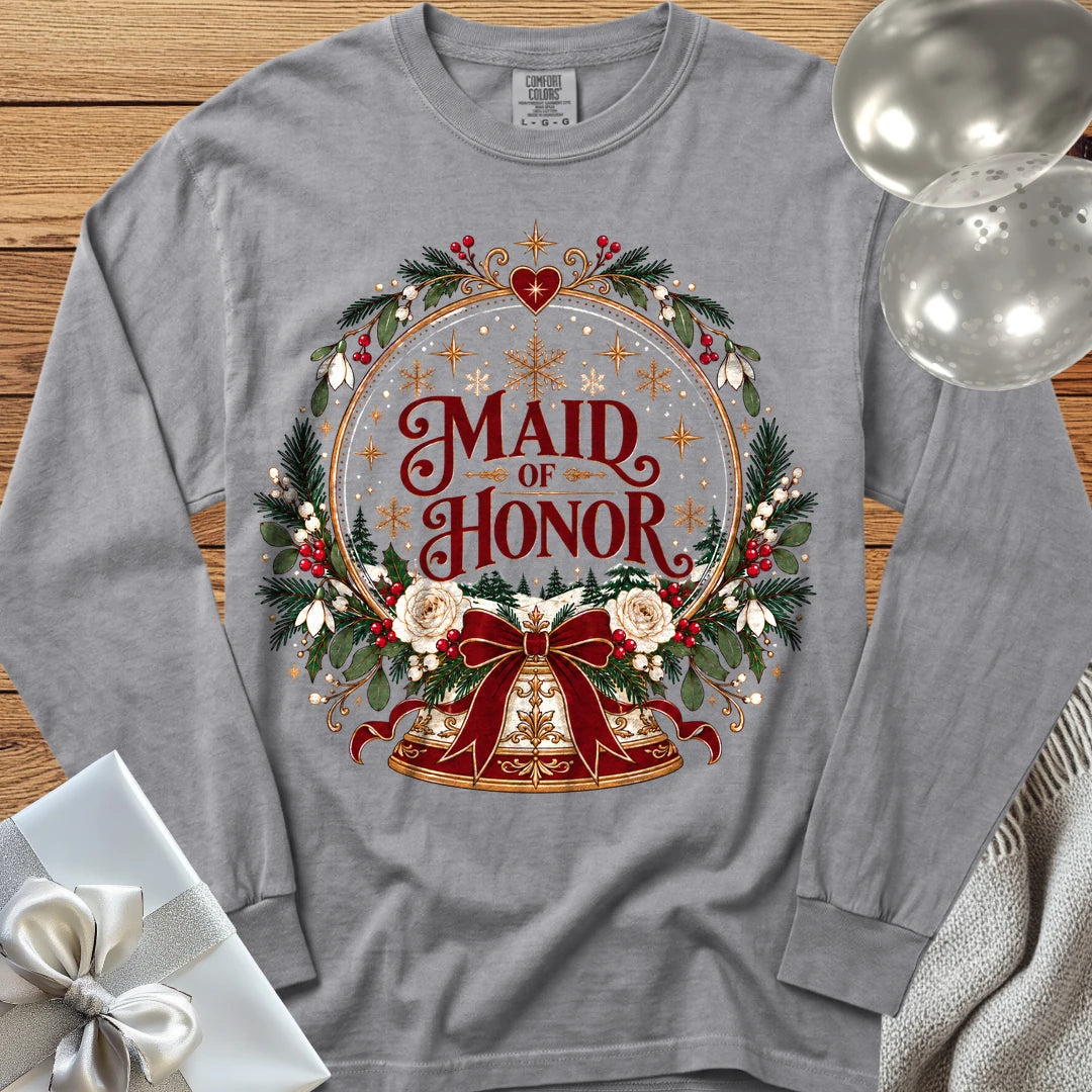 Maid of Honor - Premium Snowglobe Wedding Long Sleeve T-Shirt - Grey