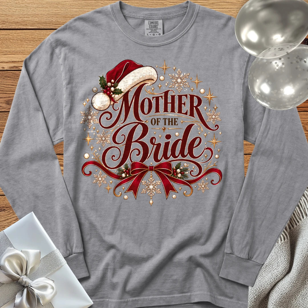 Mother of the Bride - Premium Christmas Long Sleeve Wedding T-Shirt - Grey