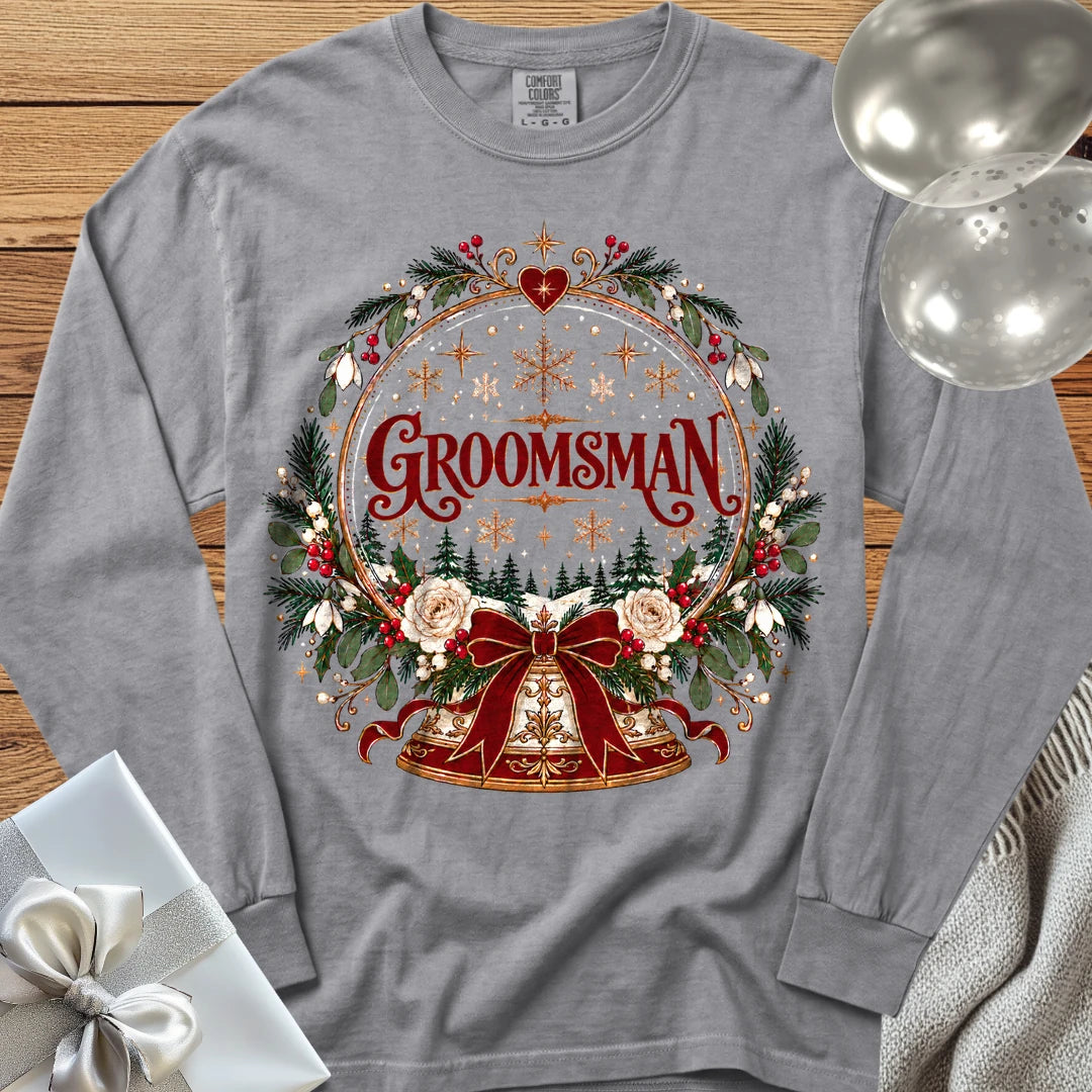 Groomsman - Premium Snowglobe Wedding Long Sleeve T-Shirt - Grey