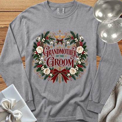 Grandmother of the Groom - Premium Winter Crest Wedding Long Sleeve T-Shirt - Grey