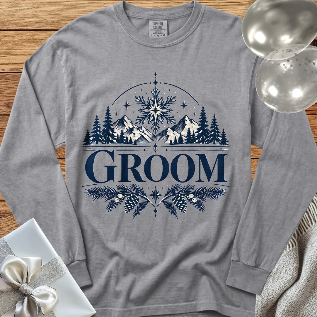 Groom - Premium Winter Peaks Wedding Long Sleeve T-Shirt - Grey