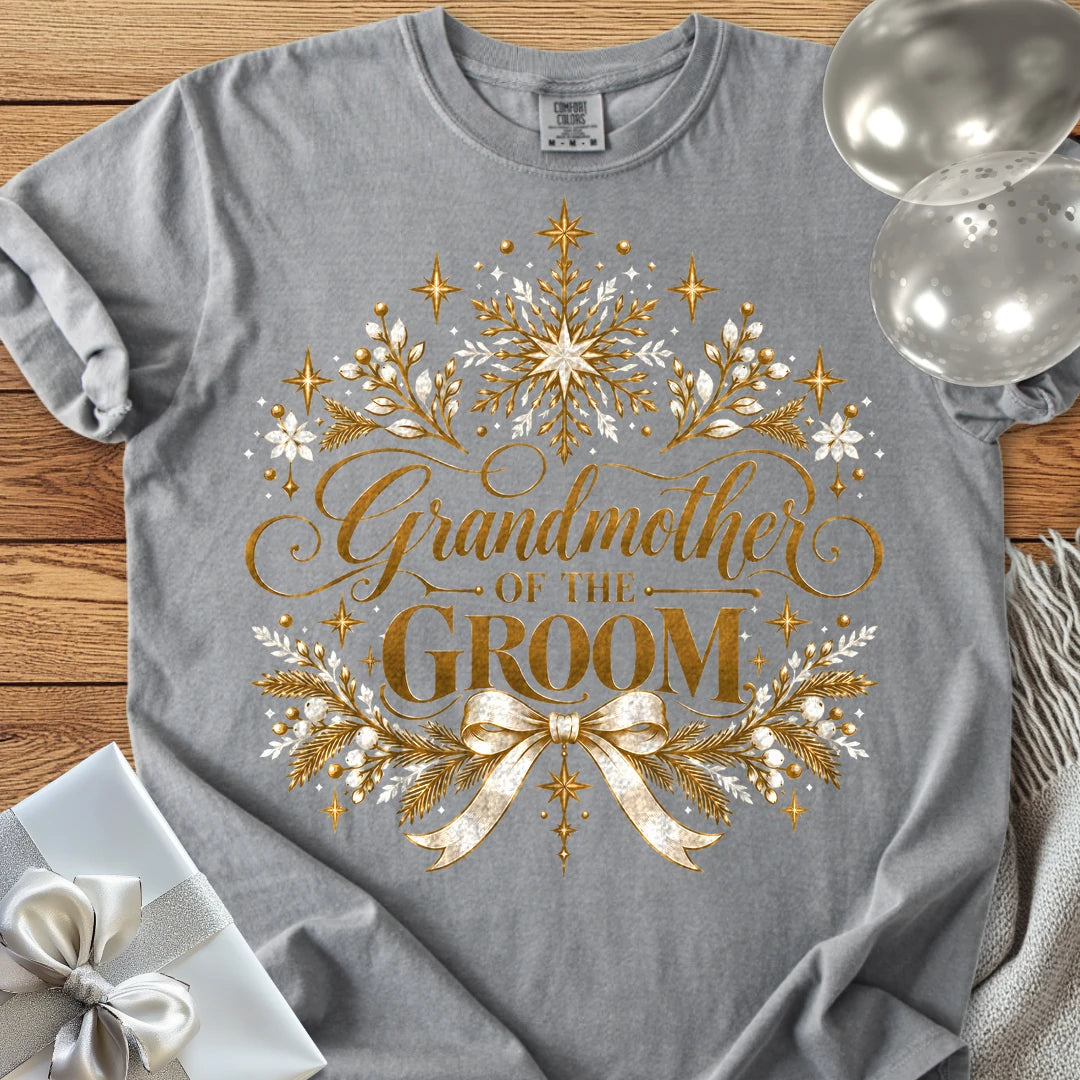 Grandmother of the Groom - Premium Winter Sparkle Wedding T-Shirt - Grey