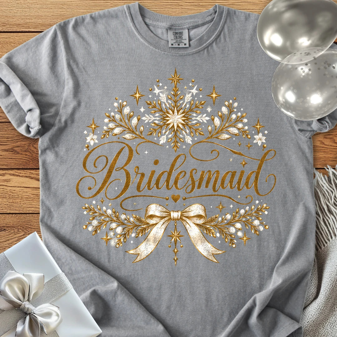 Bridesmaid - Premium Winter Sparkle Wedding T-Shirt - Grey