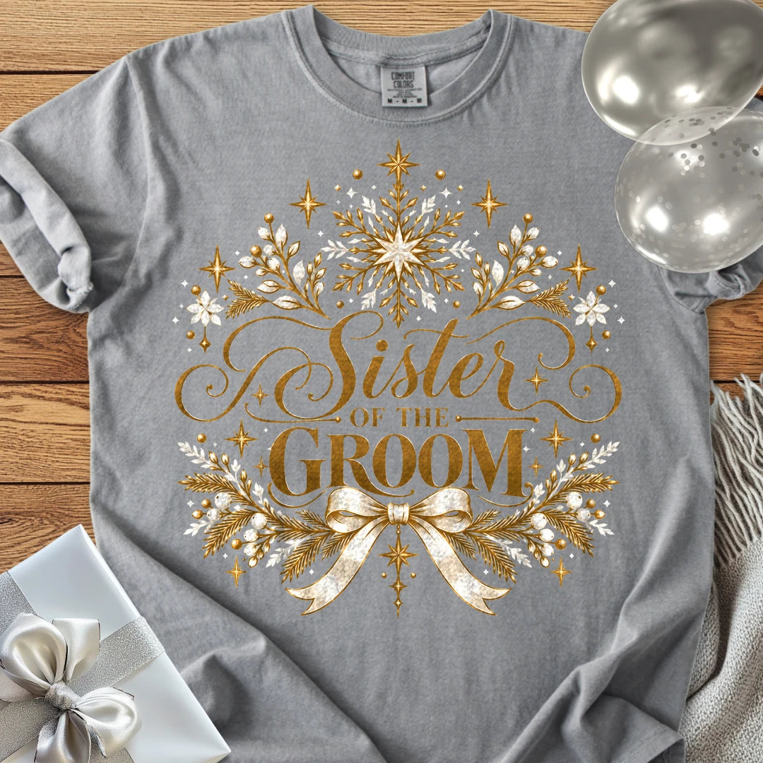 Sister of the Groom - Premium Winter Sparkle Wedding T-Shirt - Grey