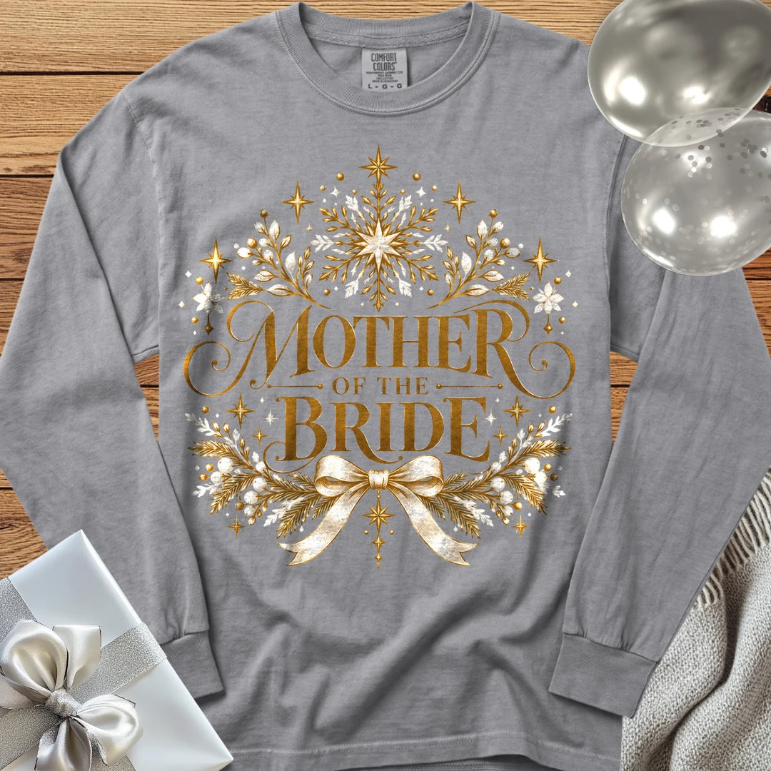 Mother of the Bride - Premium Winter Sparkle Wedding Long Sleeve T-Shirt - Grey