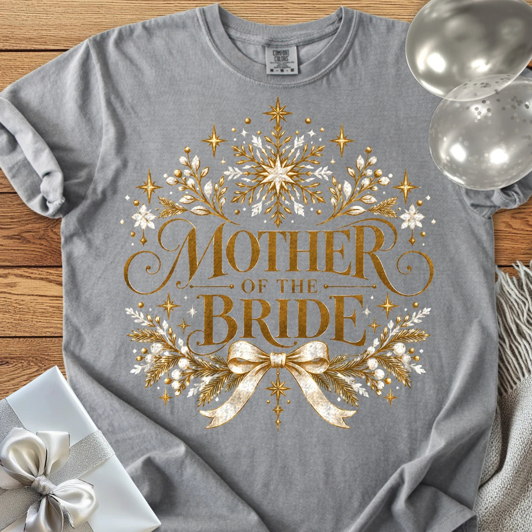 Mother of the Bride - Premium Winter Sparkle Wedding T-Shirt - Grey