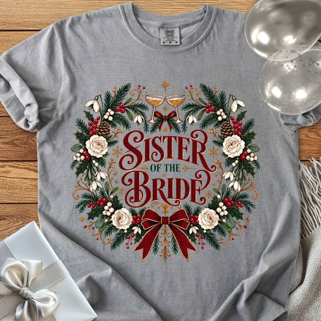 Sister of the Bride - Premium Winter Crest Wedding T-Shirt - Grey