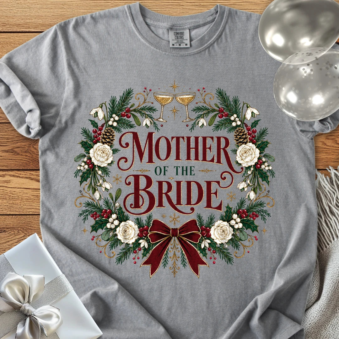 Mother of the Bride - Premium Winter Crest Wedding T-Shirt - Grey