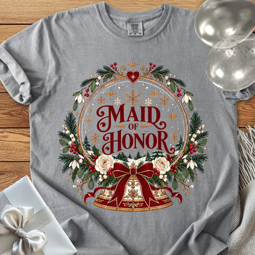 Maid of Honor - Premium Snowglobe Wedding T-Shirt - Grey