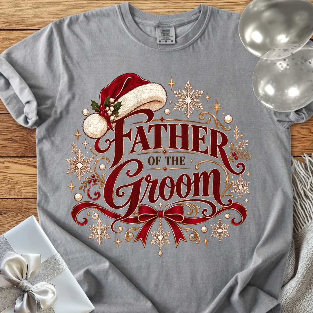 Father of the Groom - Premium Christmas Wedding T-Shirt - Grey