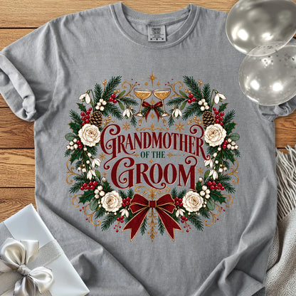 Grandmother of the Groom - Premium Winter Crest Wedding T-Shirt - Grey