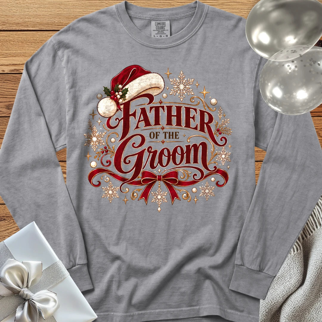 Father of the Groom - Premium Christmas Long Sleeve Wedding T-Shirt - Grey