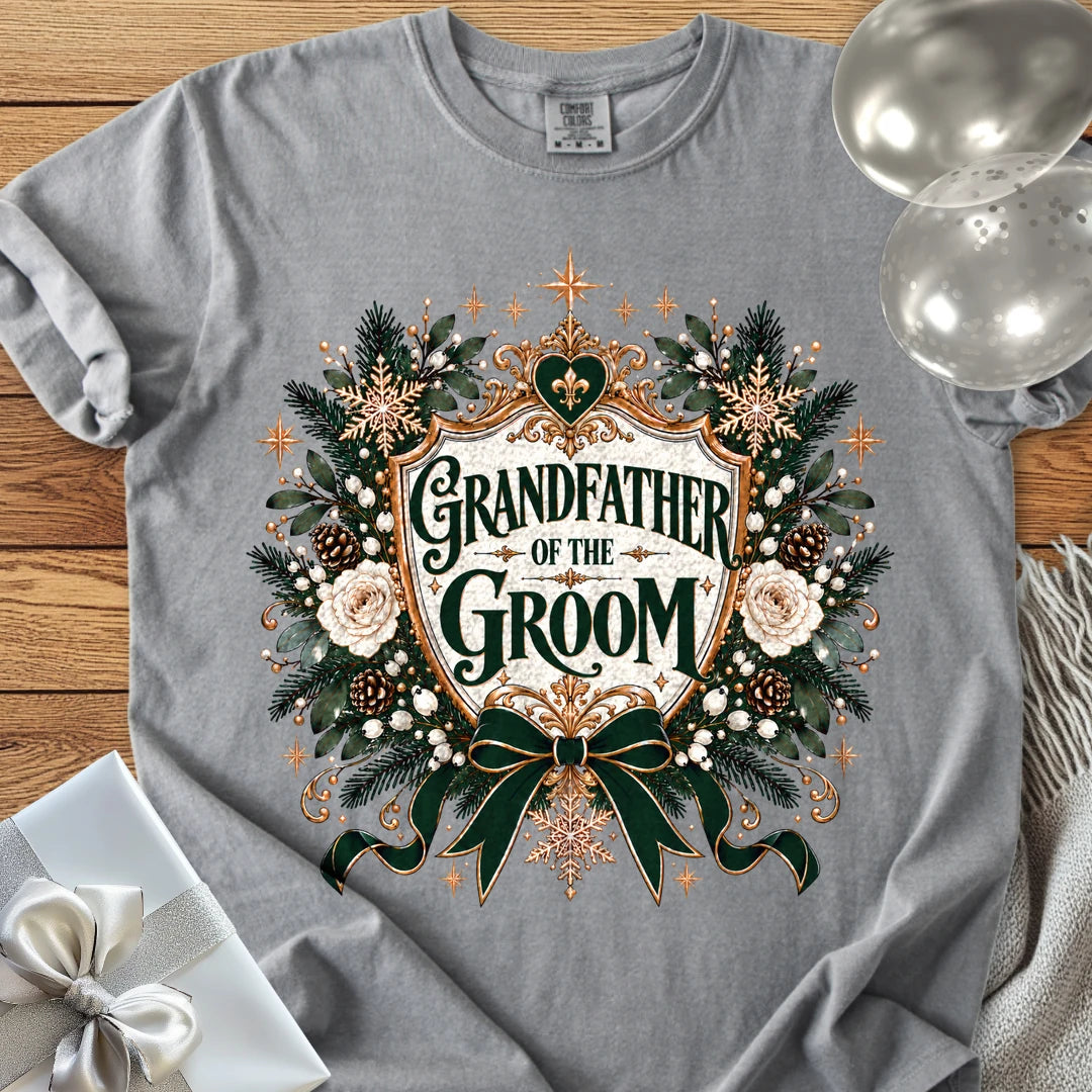 Grandfather of the Groom - Premium Winter Heirloom Wedding T-Shirt - Grey