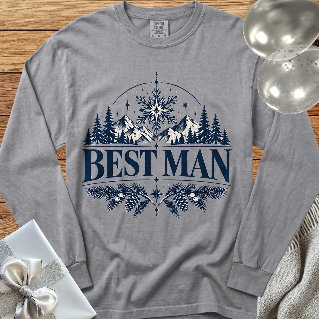Best Man - Premium Winter Peaks Wedding Long Sleeve T-Shirt - Grey