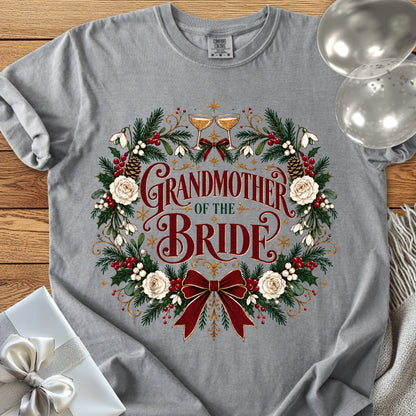 Grandmother of the Bride - Premium Winter Crest Wedding T-Shirt - Grey