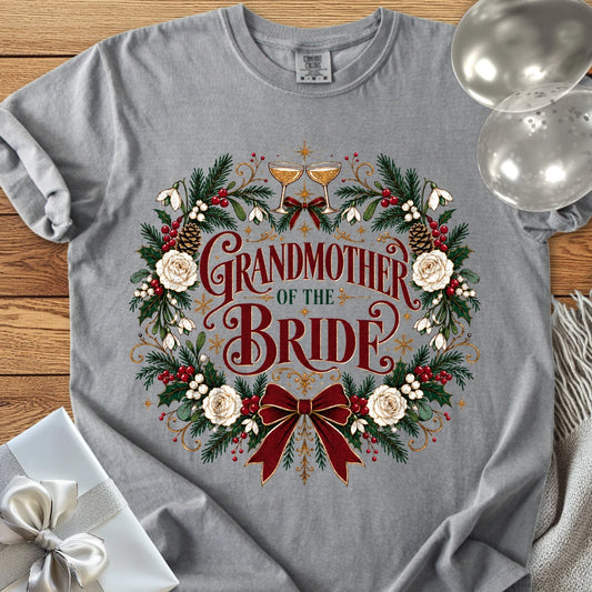 Grandmother of the Bride - Premium Winter Crest Wedding T-Shirt - Grey