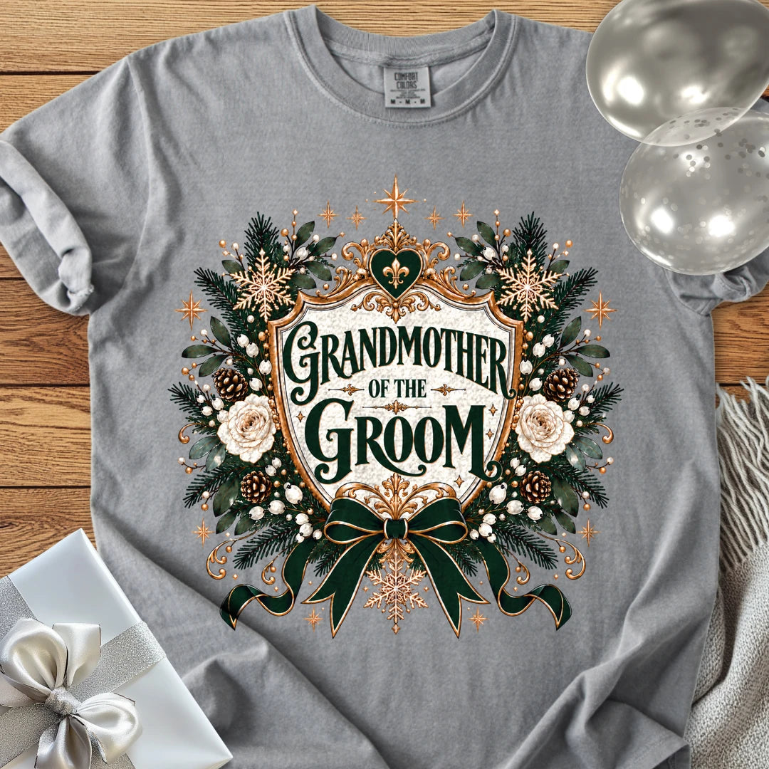 Grandmother of the Groom - Premium Winter Heirloom Wedding T-Shirt - Grey