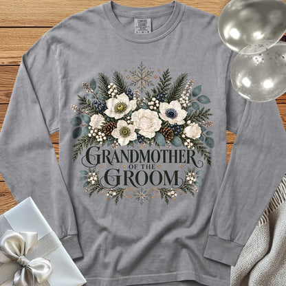 Grandmother of the Groom - Premium Winter Bouquet Wedding Long Sleeve T-Shirt - Grey