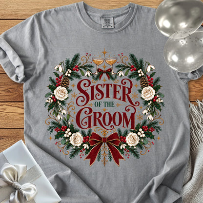 Sister of the Groom - Premium Winter Crest Wedding T-Shirt - Grey