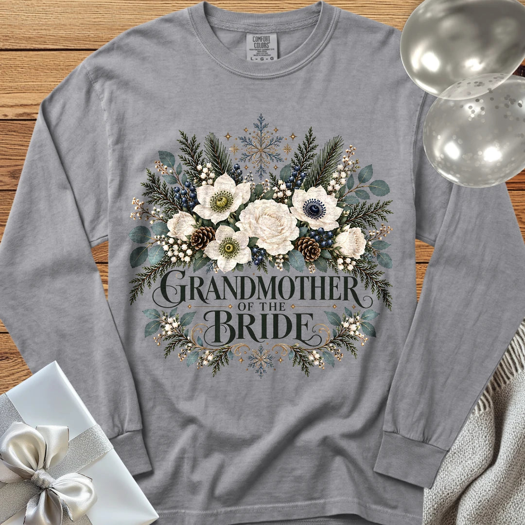 Grandmother of the Bride - Premium Winter Bouquet Wedding Long Sleeve T-Shirt - Grey