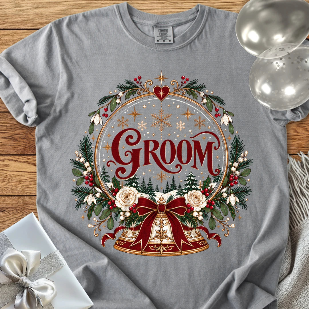 Groom - Premium Snowglobe Wedding T-Shirt - Grey