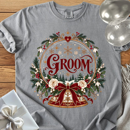 Groom - Premium Snowglobe Wedding T-Shirt - Grey