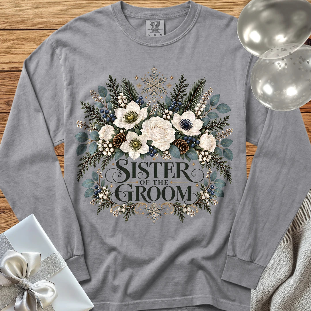 Sister of the Groom - Premium Winter Bouquet Wedding Long Sleeve T-Shirt - Grey