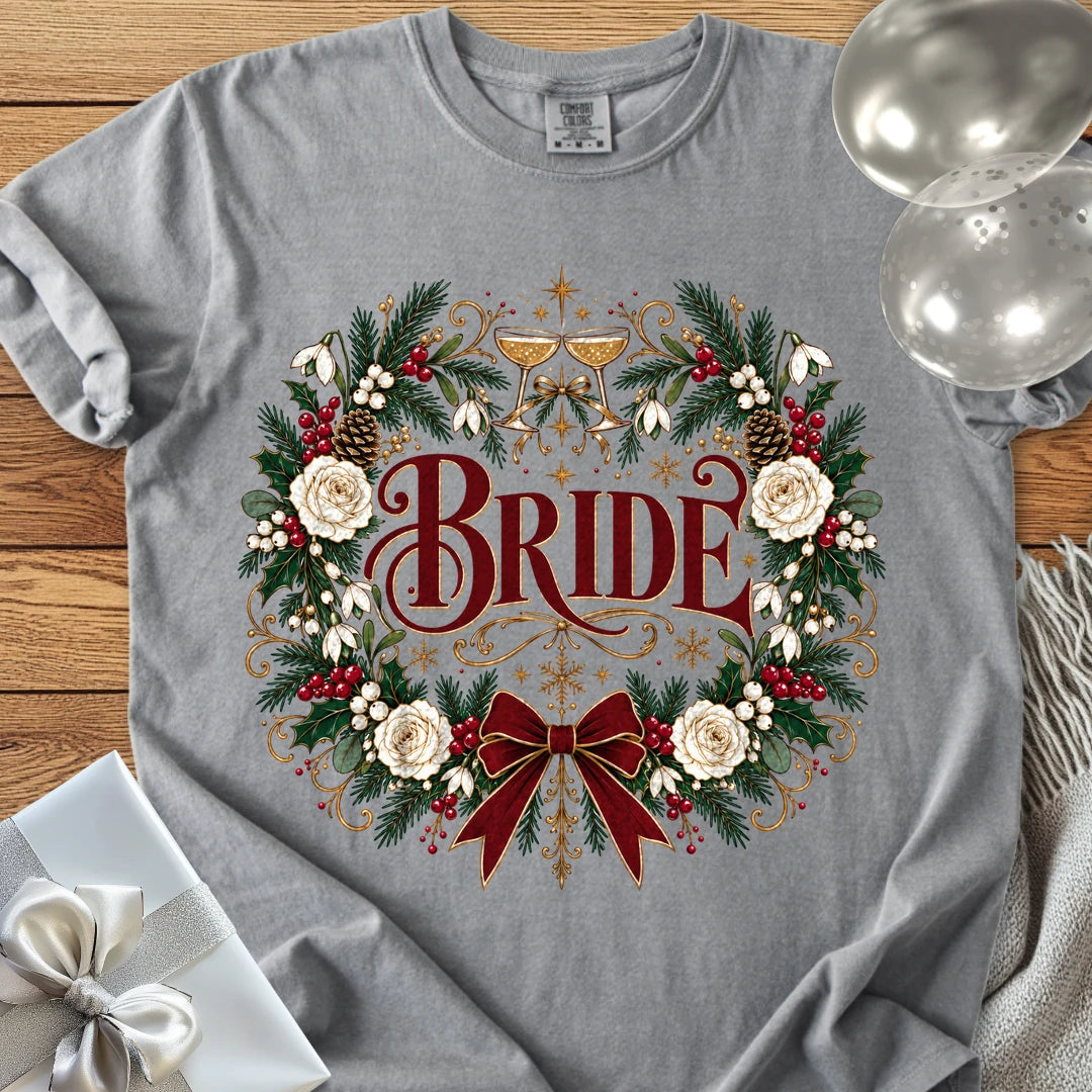 Bride - Premium Winter Crest Wedding T-Shirt - Grey