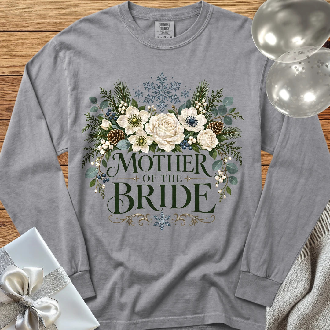 Mother of the Bride - Premium Winter Bouquet Wedding Long Sleeve T-Shirt - Grey