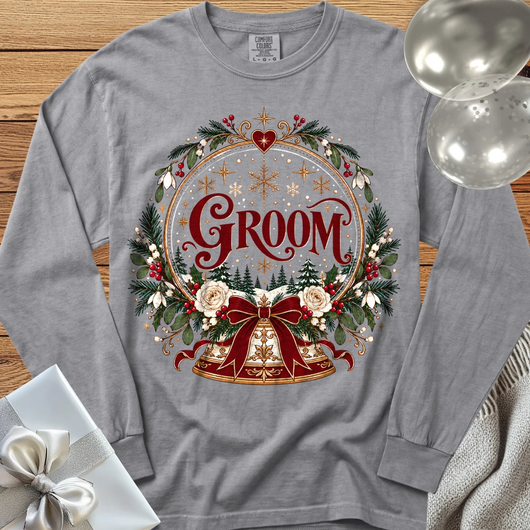 Groom - Premium Snowglobe Wedding Long Sleeve T-Shirt - Grey