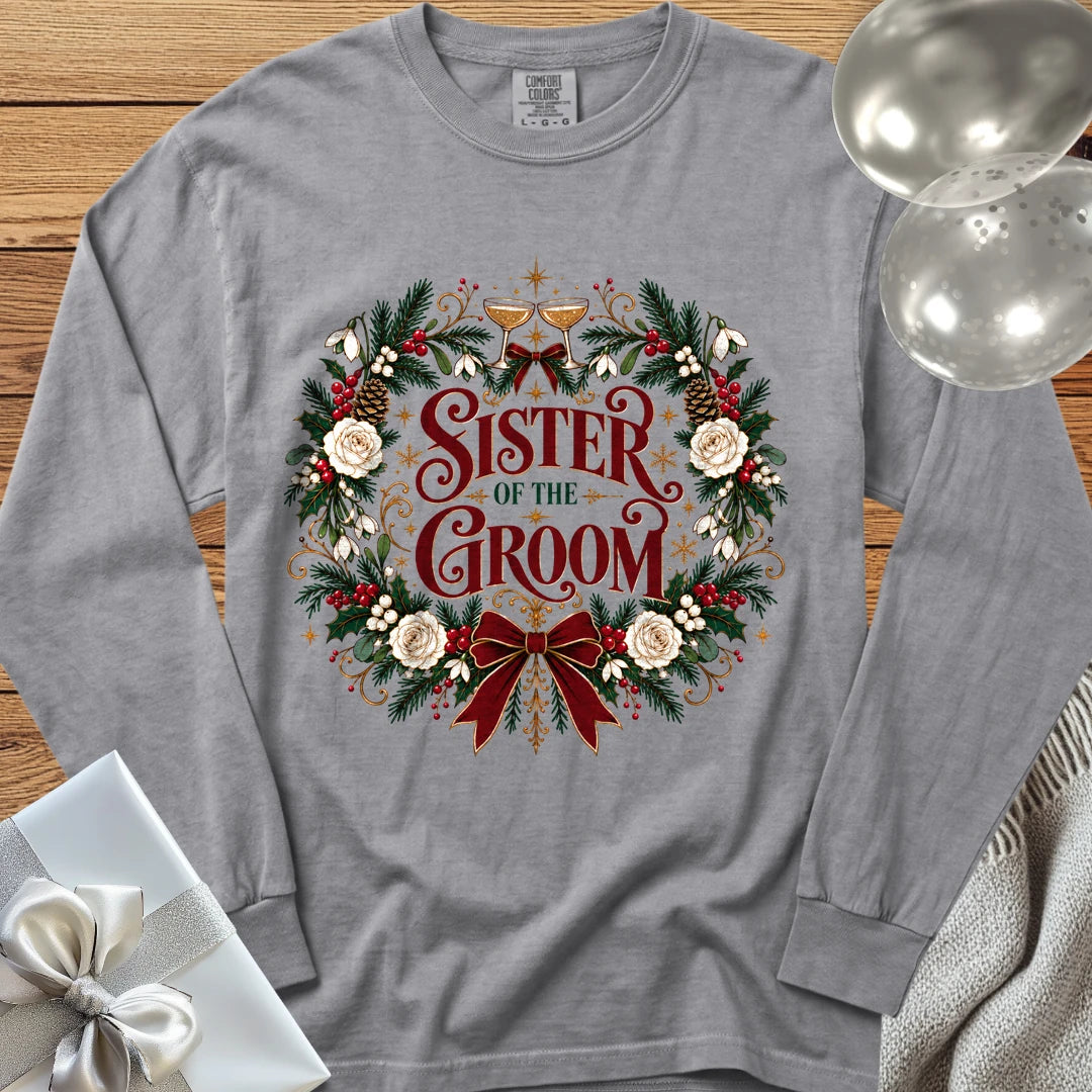 Sister of the Groom - Premium Winter Crest Wedding Long Sleeve T-Shirt - Grey