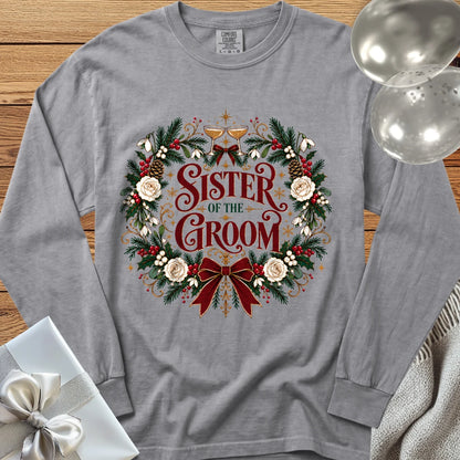 Sister of the Groom - Premium Winter Crest Wedding Long Sleeve T-Shirt - Grey