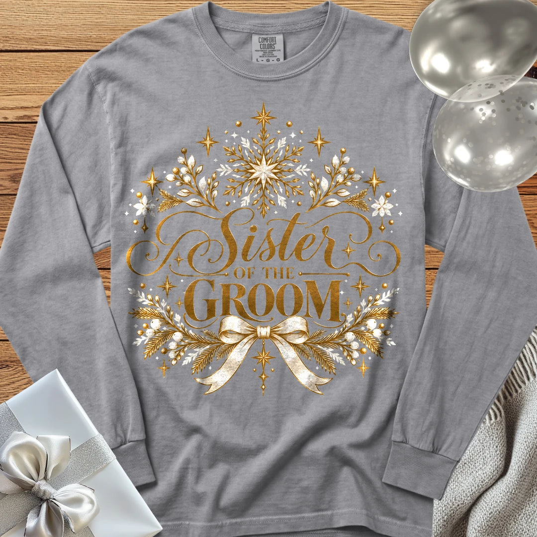 Sister of the Groom - Premium Winter Sparkle Wedding Long Sleeve T-Shirt - Grey