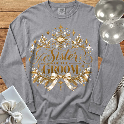 Sister of the Groom - Premium Winter Sparkle Wedding Long Sleeve T-Shirt - Grey