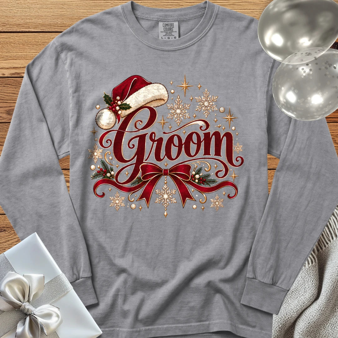 Groom - Premium Christmas Long Sleeve Wedding T-Shirt - Grey