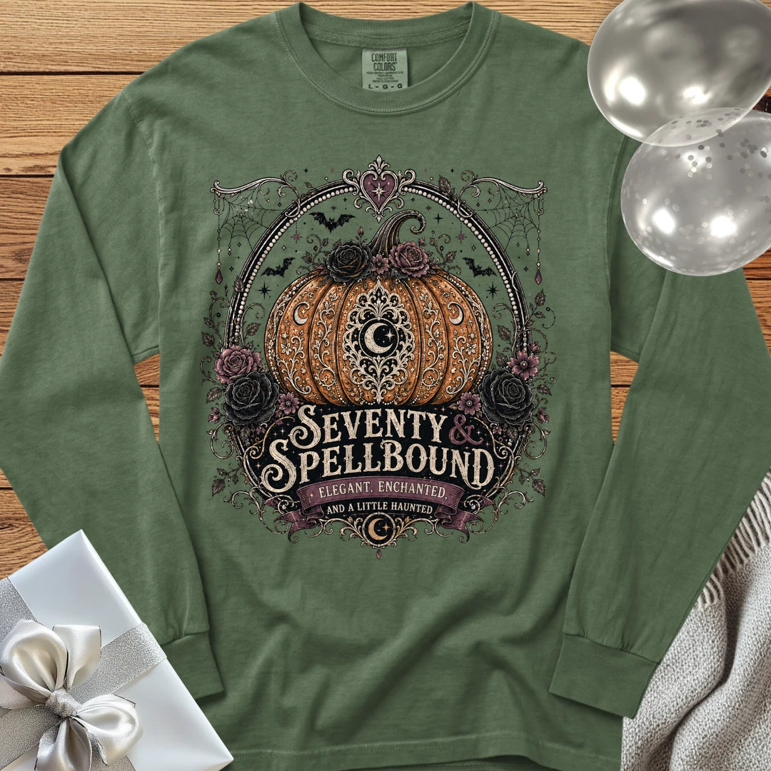Seventy & Spellbound - Premium Halloween 70th Birthday Long Sleeve T-Shirt - Hemp