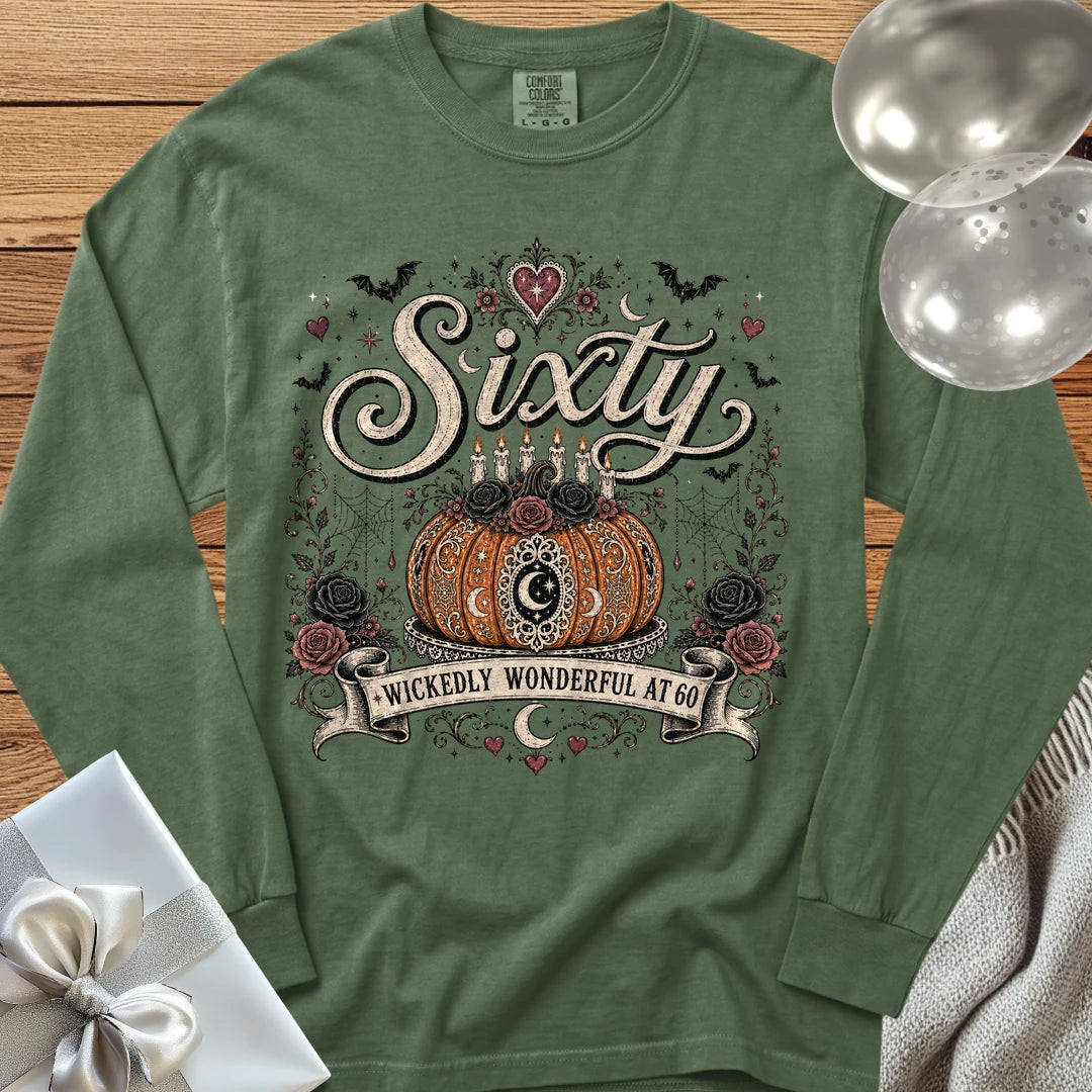 Sixty, Wickedly Wonderful at 60 - Premium Halloween 60th Birthday Long Sleeve T-Shirt - Hemp