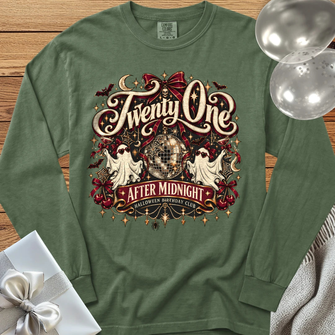Twenty One After Midnight, Halloween Birthday Club - Premium Halloween 21st Birthday Long Sleeve T-Shirt - Hemp