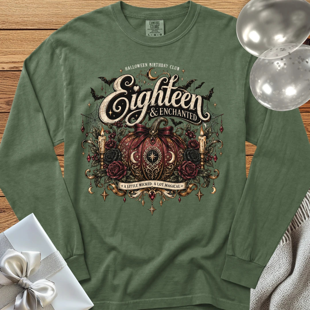Eighteen & Enchanted - Premium Halloween 18th Birthday Long Sleeve T-Shirt - Hemp