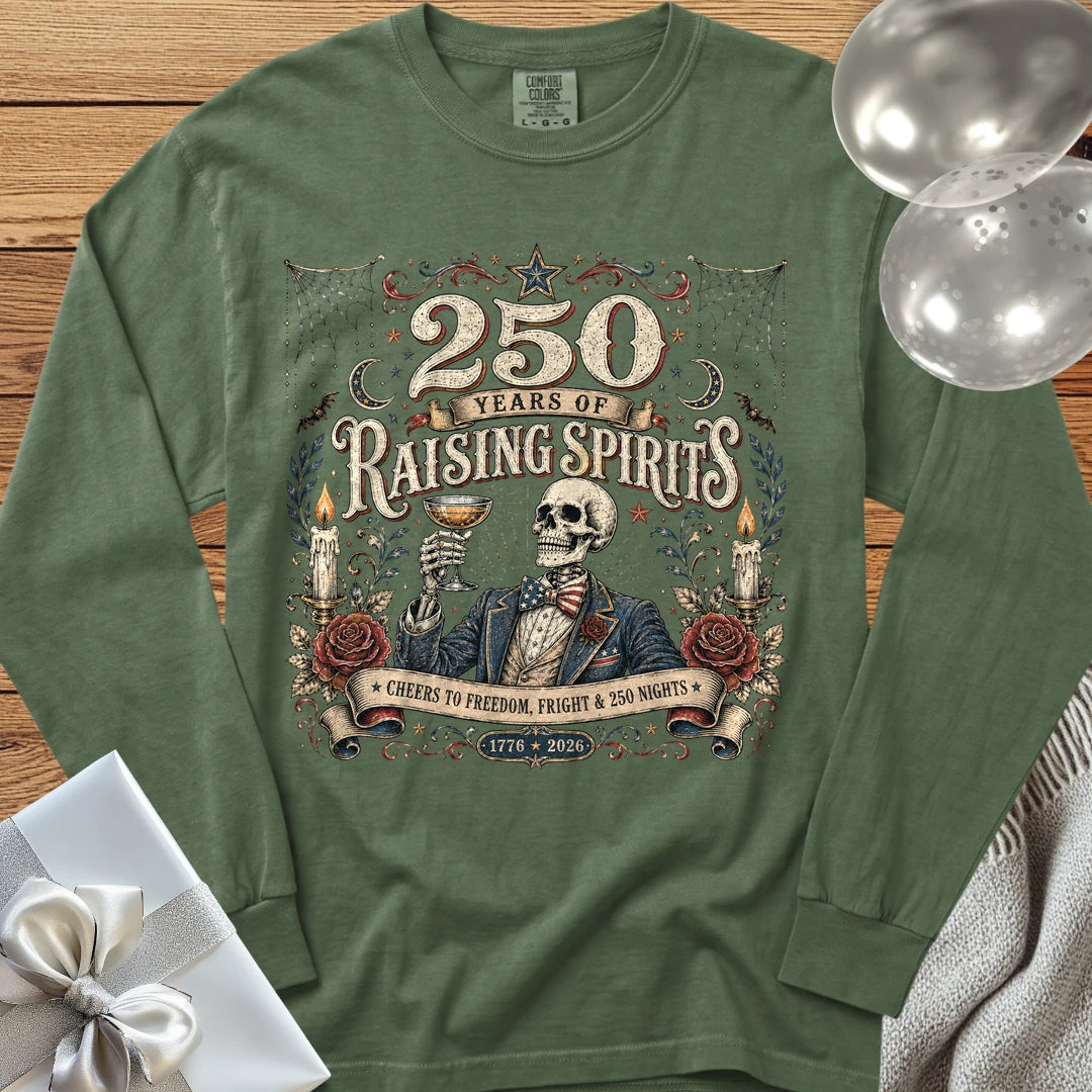 250 Years of Raising Spirits - Premium America 250 Halloween Long Sleeve T-Shirt - Hemp