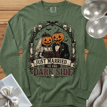 Just Married to the Dark Side - Premium Halloween Wedding Long Sleeve T-Shirt - Hemp