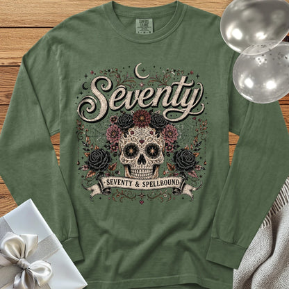 Seventy & Spellbound, Skull Edition - Premium Halloween 70th Birthday Long Sleeve T-Shirt - Hemp