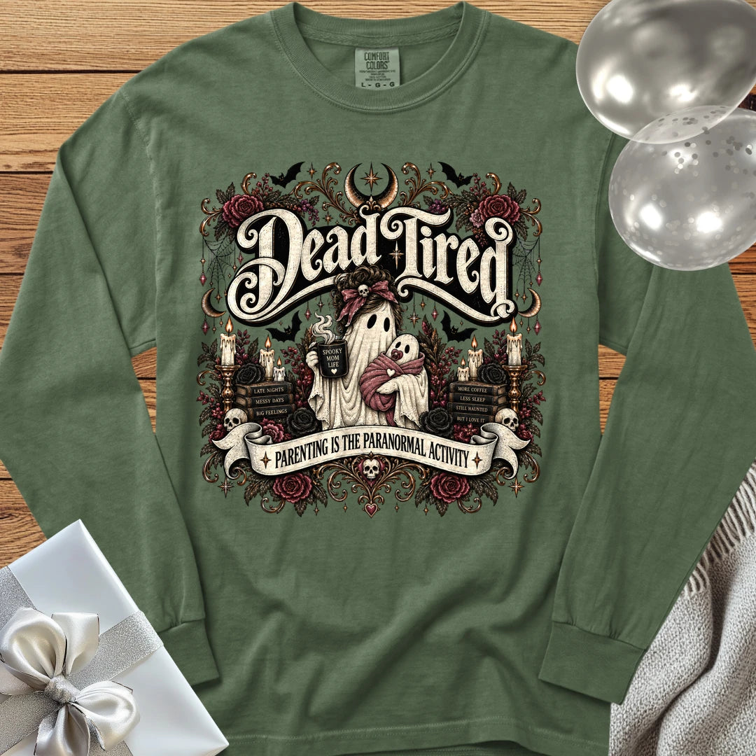 Dead Tired, Parenting is the Paranormal Activity - Premium Halloween Parenting Long Sleeve T-Shirt - Hemp