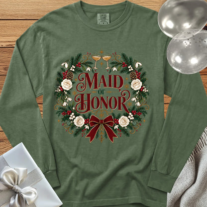Maid of Honor - Premium Winter Crest Wedding Long Sleeve T-Shirt - Hemp