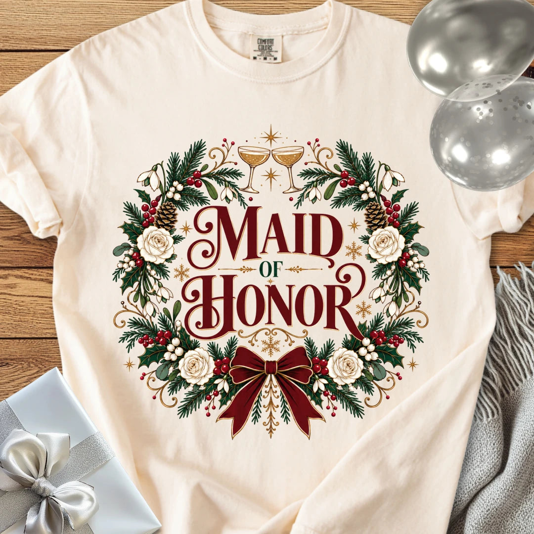 Maid of Honor - Premium Winter Crest Wedding T-Shirt - Ivory
