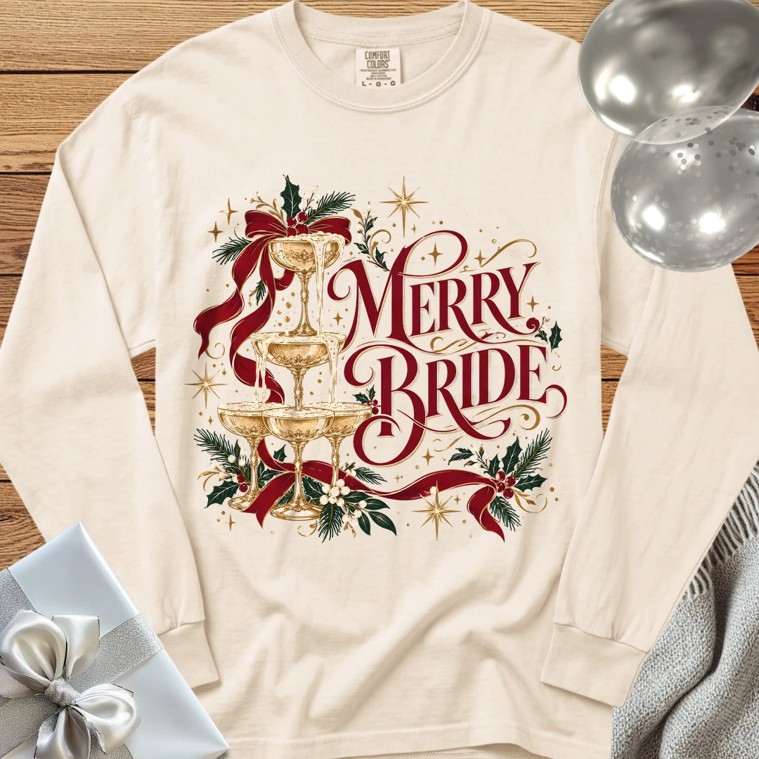 Merry Bride - Premium Christmas Wedding Long Sleeve T-Shirt - Ivory